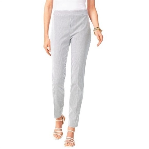 NWT Talbots Pant Trouser Seersucker Stripe Blue White Chatham Spring Summer 12WP - Picture 2 of 12